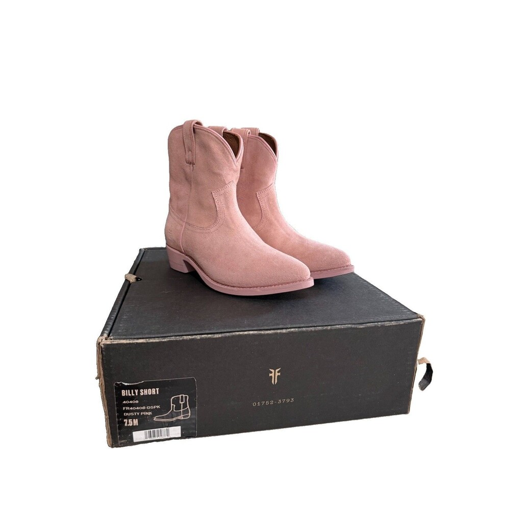 Frye Billy Short Western Bootie Blush Pink Woman 7.5 Pull Tab Suede Pointed Toe
